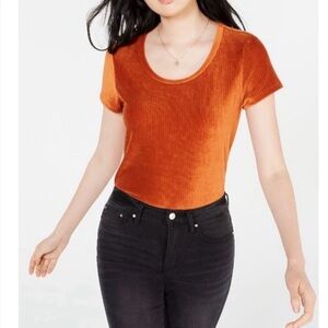 Ribbed Velvet Women's Tops- Olive Green  & Rust Orange